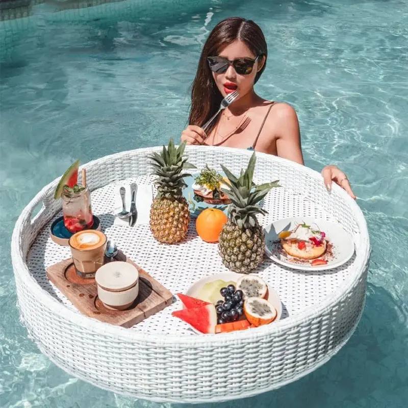 Outdoor Bali swimming pool floating breakfast tray water rattan basket hotel bed and breakfast creative rattan tray