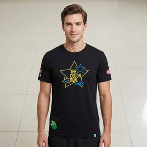 T-shirt noir pour homme The Color Run, manches courtes, col rond, imprimé, coupe décontractée, 100 % coton jersey, motif étoile, logo sur le devant - Product Image 2