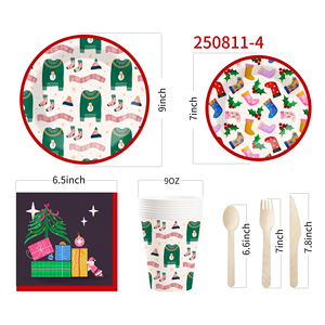 DAMAI Juego de Platos y Vasos Desechables de Papel con Diseño de Suéter y Calcetines Navideños para Fiestas de Navidad - Product Image 3