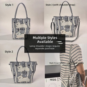 Großhandel Lässige Kleine Gestrickte Tragetaschen für Damen Wiederverwendbare Polyester-Taschen mit Knopfverschluss Große Kapazität Doppelter Schulterriemen Strandtasche - Product Image 3