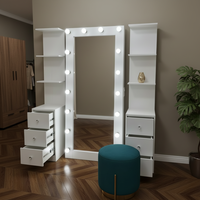 Meubles de chambre à coucher modernes en MDF : Coiffeuses personnalisables de différentes couleurs avec miroir éclairé et armoire de rangement