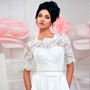 Abiti da sposa corti al ginocchio estate Vestido De Noiva Curto manica corta in raso di pizzo piccoli abiti bianchi con tasche Gelinlik - Product Image 3