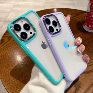 For iPhone 13 Case Metal Lens Frame Clear Phone Case For iPhone 13Pro Max Shockproof Bumper Transparent Hard Cover