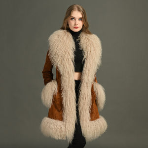 100% di lusso all'ingrosso giacche <span class=keywords><strong>e</strong></span> cappotti in pelle naturale con rivestimento in <span class=keywords><strong>pelliccia</strong></span> mongolo marrone in vera pelle scamosciata Trench - Product Image 1