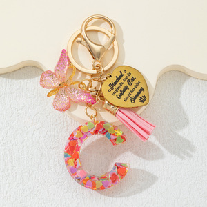 Llavero de resina con lentejuelas de letras del alfabeto, 26 letras, dijes de mariposa para bolso, colgante de corazón de acero inoxidable, accesorios para llaves, ¡superventas! - Product Image 5