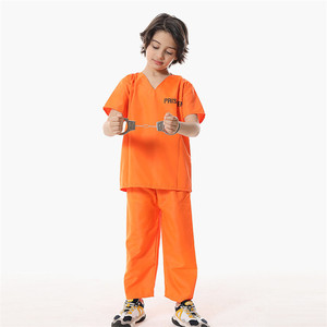 Venta al por mayor carnaval Cosplay niños prisionero disfraz clásico Simple cuello en V manga corta niños ropa criminal - Product Image 6