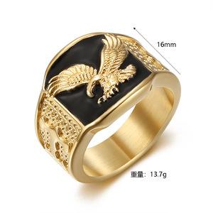 Anel Masculino de Aço Inoxidável Banhado a Ouro com Águia Voadora Dominadora, Joia Hip Hop Explosiva - Product Image 2