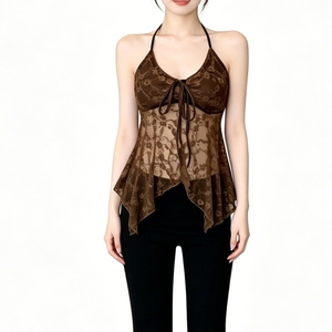Camisola de encaje transparente para mujer con tirantes finos, lazo frontal y bajo asimétrico, estilo babydoll, de Sehe Fashion - Product Image 3