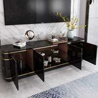 Table basse de luxe en placage de bois noir avec tiroirs de rangement, table centrale décorative dorée en bois massif pour salon