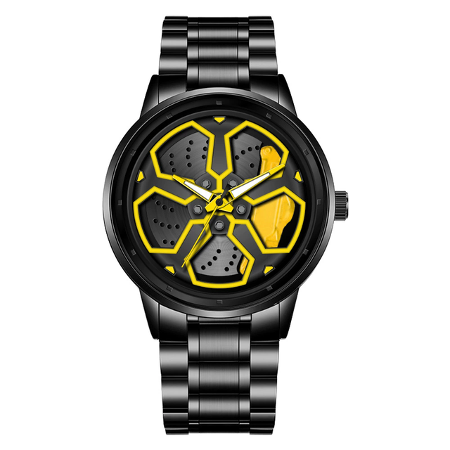 New Fashion Car Wheel Men Wrist Watch 3D Hollow Rotating Sport Quartz Watches for Men