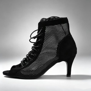 Botas de <span class=keywords><strong>Baile</strong></span> <span class=keywords><strong>Latino</strong></span> de Salsa Negras de Talla Grande de 2.5 Pulgadas, Zapatos de Jazz con Cordones y Cremallera para Salón de <span class=keywords><strong>Baile</strong></span> - Product Image 1