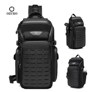 OZUKO 9680防水单肩包男士日用时尚斜挎包可装相机三脚架便携式街头风格胸包