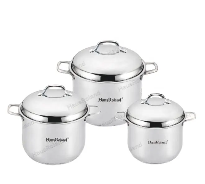 Hausroland Set Panci Anti Lengket, Peralatan Masak Stainless Steel Induksi Bawah Anti Lengket dengan Tutup Logam