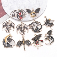 Breloques en émail Dragon Gothique, Pendentifs Breloques Fleur Soleil Lune en Or Noir, Breloques Pendantes Animaux en Alliage Métallique