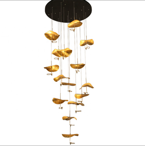 Gold <strong>Copper</strong> Hanging <strong>Lamp</strong> Hotel Modern High Ceiling Chandelier Handmade Lotus Leaf Staircase Duplex Hall Pendant Light - Product Image 1