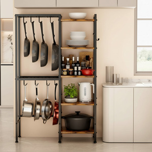 ZhaoShenG 5 Layer Cookware Storage Rack Multi Functional Floor <b>Standing</b> Kitchen Organizer With Hooks For Pots <b>Pans</b> And Utensils - Product Image 2