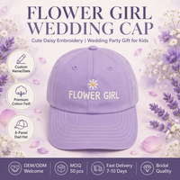 Topi Baseball Anak Custom Bordir Bunga Daisy untuk Pernikahan, Bahan Katun, Dapat Disesuaikan, Unisex, Grosir OEM