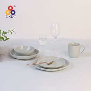GXKC Service de vaisselle émaillé <span class=keywords><strong>gris</strong></span> <span class=keywords><strong>clair</strong></span> en grès irrégulier et assiettes en céramique avec sésame - Product Image 6