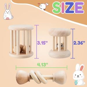 ของเล่นไม้แท้ 3 ชิ้น สำหรับกระต่าย หนูตะเภา แฮมสเตอร์ ชินชิล่า และหนู ปลอดภัยสำหรับเล่นทั้งในบ้านและนอกบ้าน ขายส่ง - Product Image 4