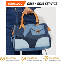 Sac fourre-tout en jean délavé grande taille personnalisé, sac à main portable à poignée supérieure, sac à main en jean tendance pour un style urbain et un usage quotidien décontracté