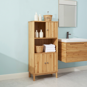 Premium Natural Teak Wood Bathroom <b>Cabinet</b> 3 Door 2 Open Shelf Storage <b>Linen</b> Cupboard - Product Image 1