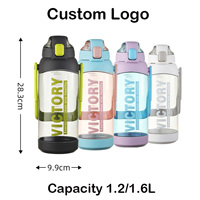 Bouteille d'eau de sport 1600 ml avec support pour téléphone, revêtement anti-fuite, PC sûr, réutilisable, pour boire directement, camping, gym, compatible lave-vaisselle