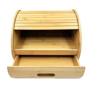 Bamboo Bread <b>Storage</b> Rack With <b>Drawer</b> Rectangle Solid Color Lid For Kitchen Use - Product Image 1