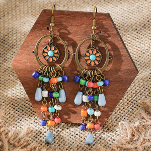 Bohemian <b>Tassel</b> Drop <b>Earrings</b> Antique Silver Plated Turquoise Stone Women's Party Fashion Jewelry - Product Image 4