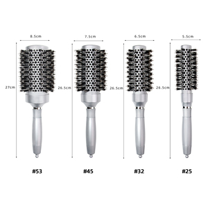 <span class=keywords><strong>Brosse</strong></span> à cheveux <span class=keywords><strong>ronde</strong></span> professionnelle en argent résistante à la chaleur pour salon, avec poils de sanglier et nylon, pour le coiffage et le séchage au sèche-cheveux - Product Image 2