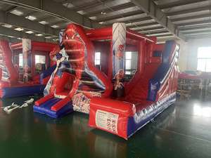 Castillo Inflable QIQU de 4x4m (13x13 pies) Rojo y <span class=keywords><strong>Azul</strong></span> con Diseño de Castillo para Fiestas de Cumpleaños Infantiles, Castillo Inflable de Superhéroes - Product Image 4