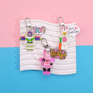 QYS Cartoon Star Bat Keychain Anime Doll Backpack Accessory Cute Building <b>Blocks</b> Keyring Personalized Cosplay Item - Product Image 4