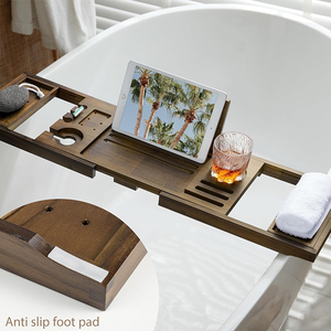Plateau <span class=keywords><strong>de</strong></span> bain extensible en bois <span class=keywords><strong>de</strong></span> teck <span class=keywords><strong>de</strong></span> qualité supérieure avec support pour tablette et vin et fente pour téléphone pour spa professionnel à domicile - Product Image 4