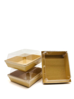 Emballage alimentaire de boîte à gâteau jetable en papier kraft pour sandwich à hamburger pain hot dog rectangulaire avec couvercle en plastique transparent