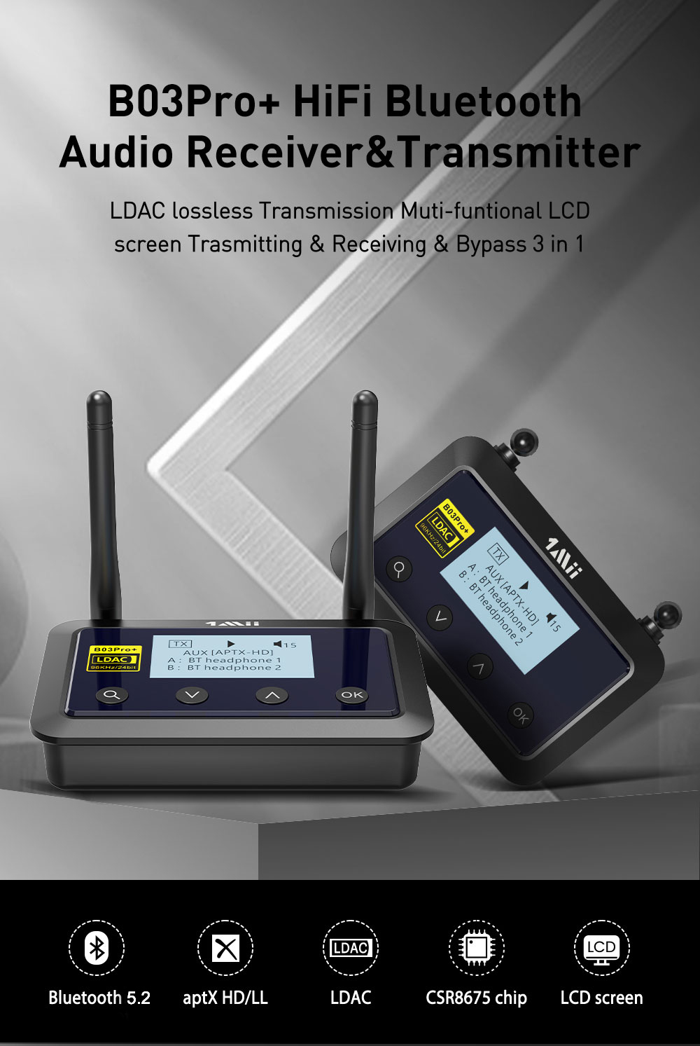 B03Pro+ 1Mii BT LDAC トランスミッター レシーバー Amazon.com: 1Mii B03Pro+ Bluetooth 5.3 Transmitter Receiver