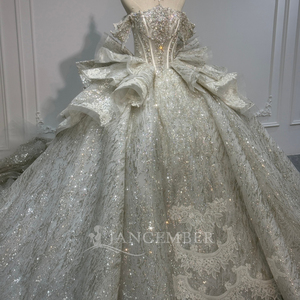 Xs297 Elegant Silver <b>Wedding</b> Dress Crystal Corset Sweetheart Glitter Lace Ball Gown Oversized Ruffle Long Train Bridal Dress Jan - Product Image 4