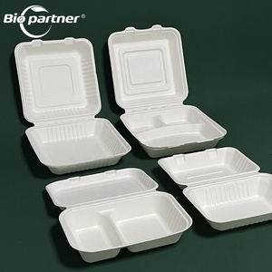 AK6 biodegradable food bento takeout take away clamshell large sugarcane bagasse pulp lunch box with lid for food eco box