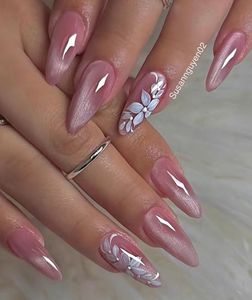 Uñas Postizas de Cristal con Efecto Ojo de Gato, Color Verde a Rosa con Cambio Aurora y Acabado Magnético Aterciopelado, Arte de Uñas de Fantasía - Product Image 5