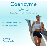 Complément alimentaire végétalien de marque privée OEM, Coenzyme Q10 Ubiquinone CoQ10 pur 200 mg en capsule, pour l'énergie cellulaire et la protection antioxydante.