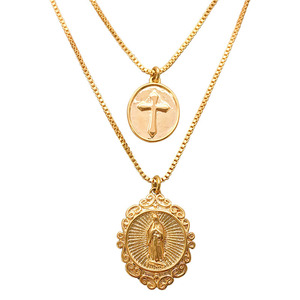 Colar de pingente virgin maria, joias religiosas, cruz, colar duplo - Product Image 1