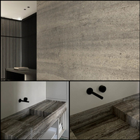 Dalle de travertin argenté élégant de luxe en pierre naturelle pour vanité évier de cuisine comptoir panneau mural carreaux de sol villa escalier