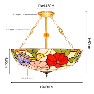 Lampadario a Sospensione in Stile <span class=keywords><strong>Tiffany</strong></span>, Rotondo 24 Pollici, in Vetro, per Camera da Letto e Soggiorno - Product Image 5