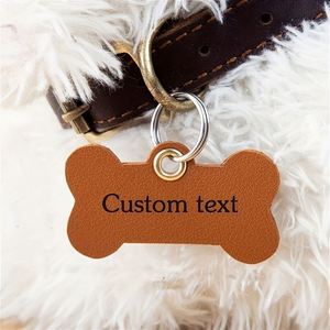 Personalized PU Leather Dog <b>Cat</b> Bone Shape ID <b>Tag</b> Custom Logo Laser Printed Pet Collar <b>Tag</b> Portable Novelty Pet Gift for Owners - Product Image 1