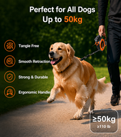 Tali Latih Anjing 3 Ring 2 Pegangan, Tali Besi & Karet Tahan Lama dengan Lampu LED, Dapat Disesuaikan untuk Anjing Ras Sedang