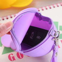 Dompet koin topi baseball warna permen kartun lucu, gantungan kunci mini, dompet wanita silikon