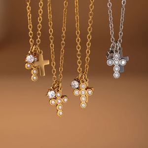 थोक फैशन गहने 18k सोने की प्लेटेड स्टेनलेस स्टील का हार महिलाओं के लिए 5a जिरकॉन क्रॉस पेलेंट हार - Product Image 1