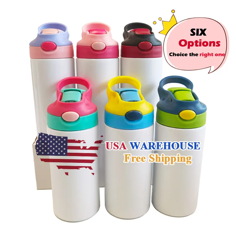 US warehouse 12oz 350ml Sublimation kids Cups Stainless Steel Flip Top straight Water Bottle Kids sublimation tumbler