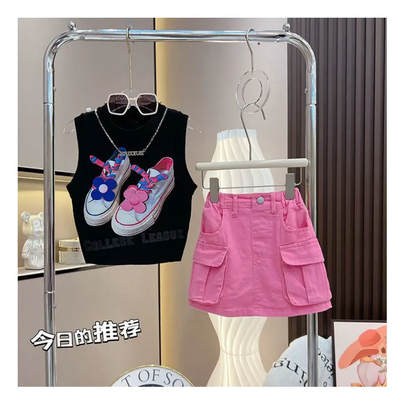 Ms-158 Toddler Girl 2 Piece Clothing Children's Set Summer Sleeveless Vest Short Skirt Korean Baby Dresses Girl Kids Clothing