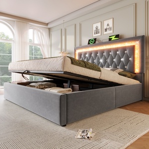 <span class=keywords><strong>Letto</strong></span> contenitore idraulico imbottito in velluto con testiera trapuntata a LED e ricarica USB per hotel, appartamenti e nuove camere da <span class=keywords><strong>letto</strong></span> - Product Image 1