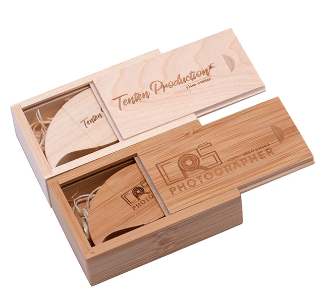 Custom Logo Wooden Leaf + Packing Box USB 2.0 Flash Drive Memory Stick Pendriver 4GB 8GB 16GB 32GB 64GB 128GB Bamboo Usb Stick