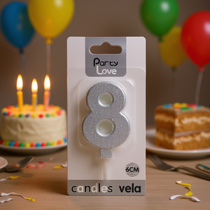 Candela Decorativa Numero 8 in Glitter Argento 6Cm per Torte di Compleanno - Product Image 3